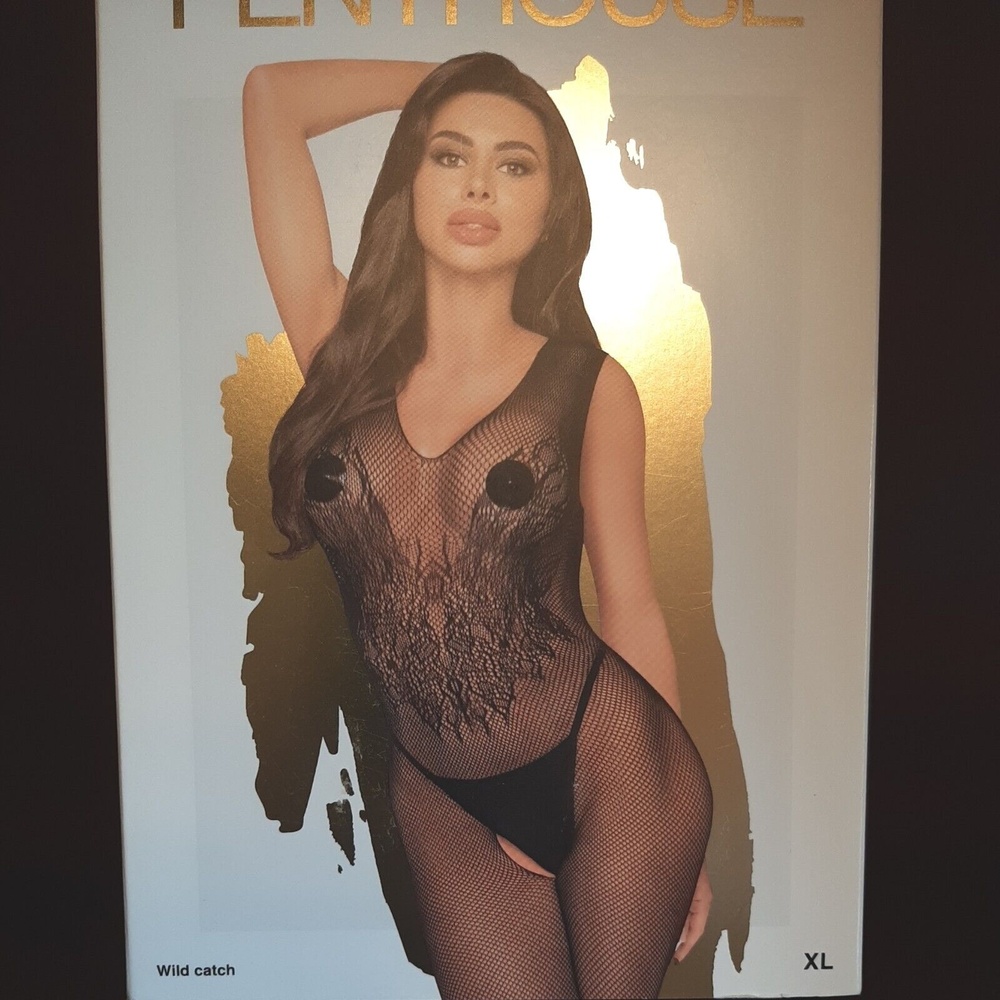 NEW Penthouse Women Wild Catch Sexy Lingerie Embroidered Fishnet Bodystocking XL